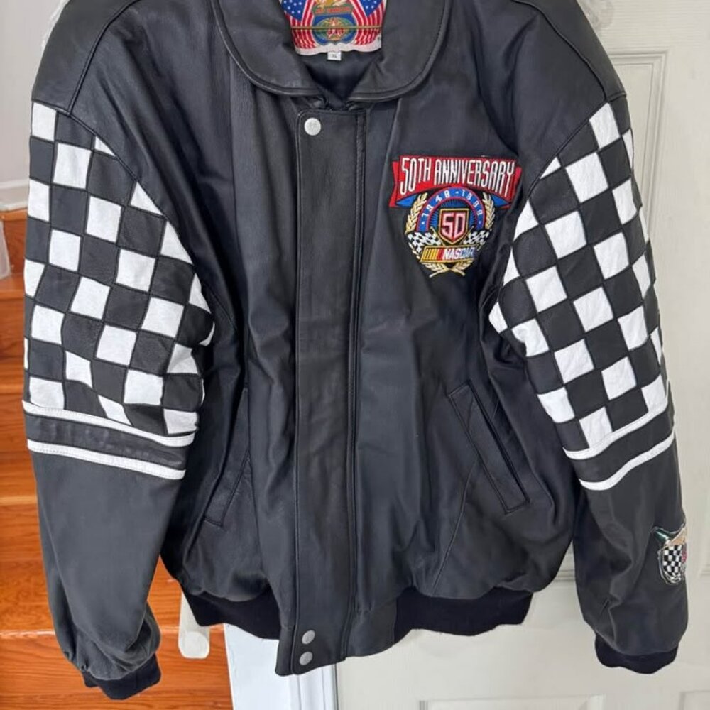 MINT vtg JH Design NASCAR 50th Anniversary Leather Jacket XL